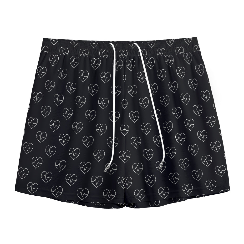 Black And White Heartbeat Pattern Print Mesh Shorts