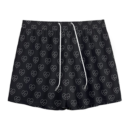 Black And White Heartbeat Pattern Print Mesh Shorts