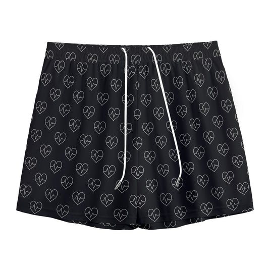 Black And White Heartbeat Pattern Print Mesh Shorts