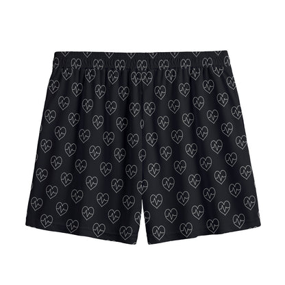 Black And White Heartbeat Pattern Print Mesh Shorts