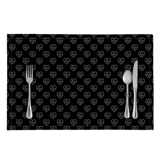 Black And White Heartbeat Pattern Print Placemat