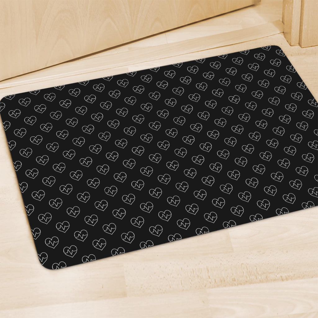 Black And White Heartbeat Pattern Print Polyester Doormat