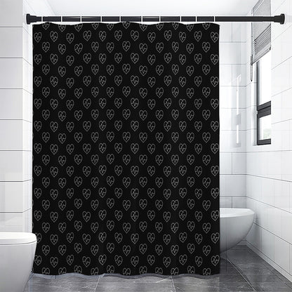 Black And White Heartbeat Pattern Print Premium Shower Curtain