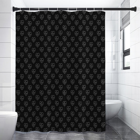 Black And White Heartbeat Pattern Print Premium Shower Curtain