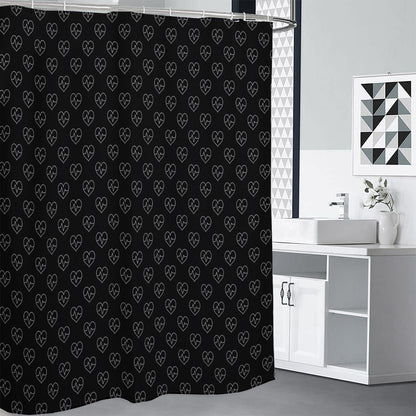 Black And White Heartbeat Pattern Print Premium Shower Curtain