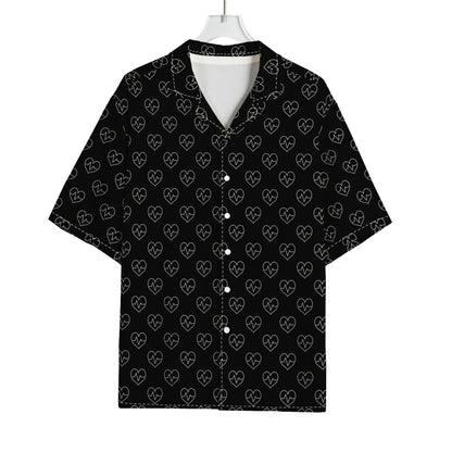 Black And White Heartbeat Pattern Print Rayon Hawaiian Shirt