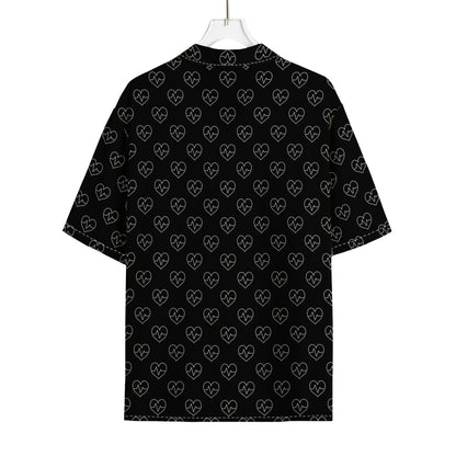 Black And White Heartbeat Pattern Print Rayon Hawaiian Shirt