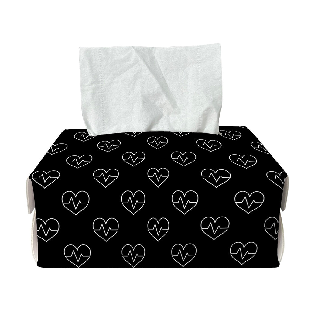 Black And White Heartbeat Pattern Print Rectangle Tissue Box Cover