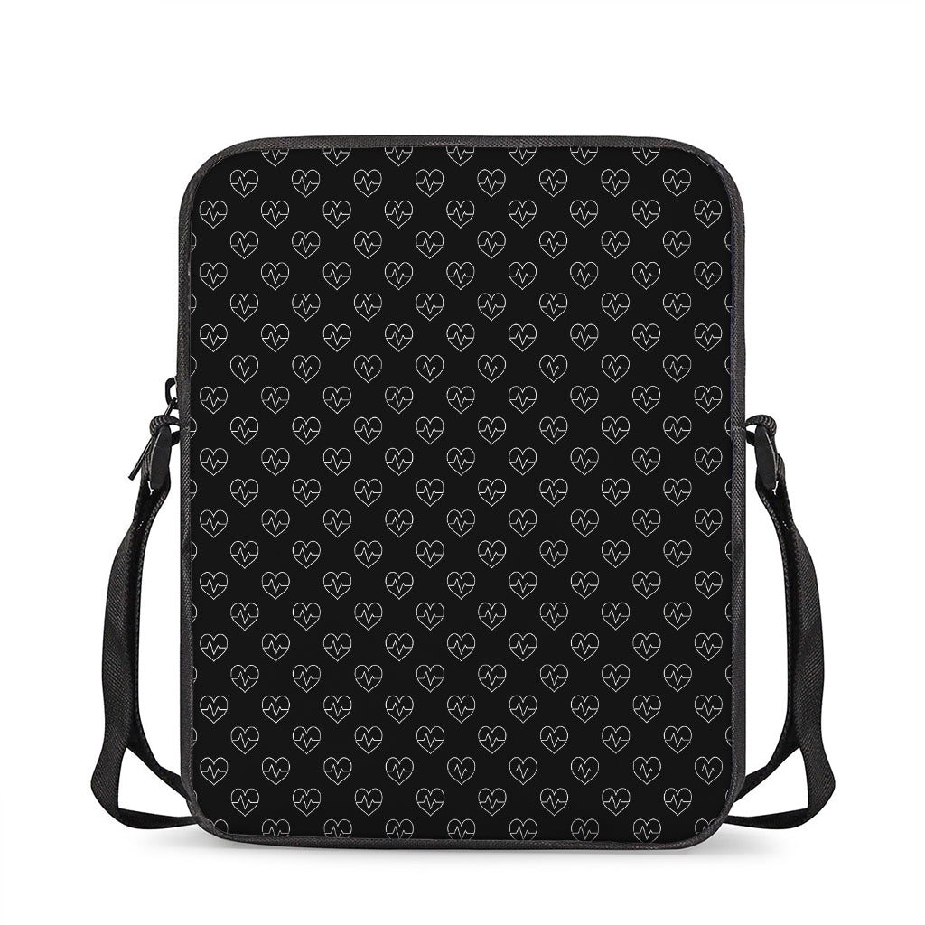 Black And White Heartbeat Pattern Print Rectangular Crossbody Bag