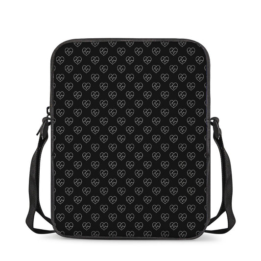 Black And White Heartbeat Pattern Print Rectangular Crossbody Bag