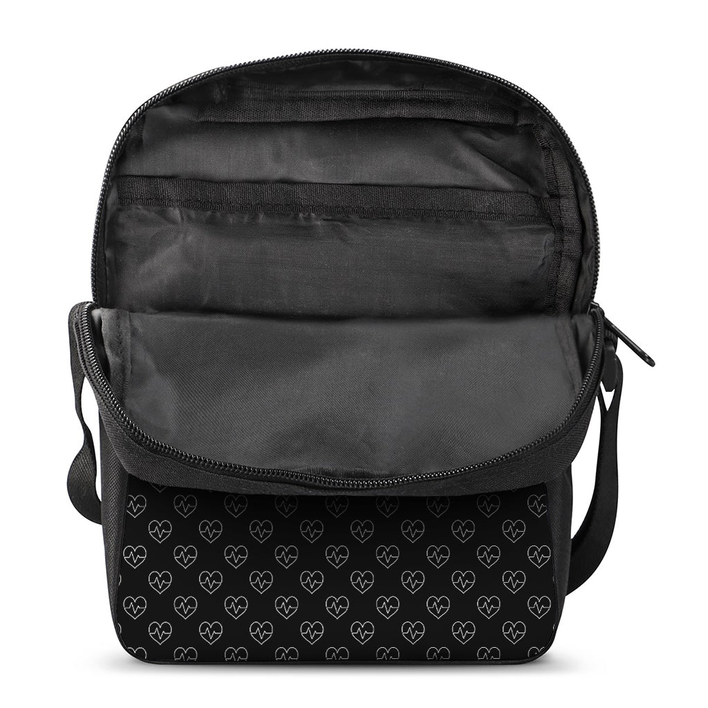 Black And White Heartbeat Pattern Print Rectangular Crossbody Bag
