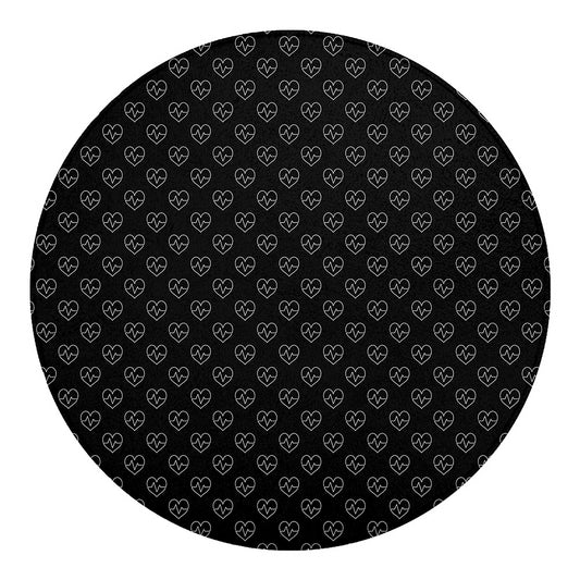Black And White Heartbeat Pattern Print Round Blanket