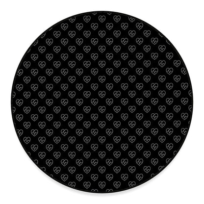 Black And White Heartbeat Pattern Print Round Floor Mat