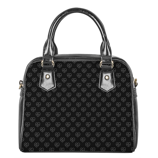 Black And White Heartbeat Pattern Print Shoulder Handbag
