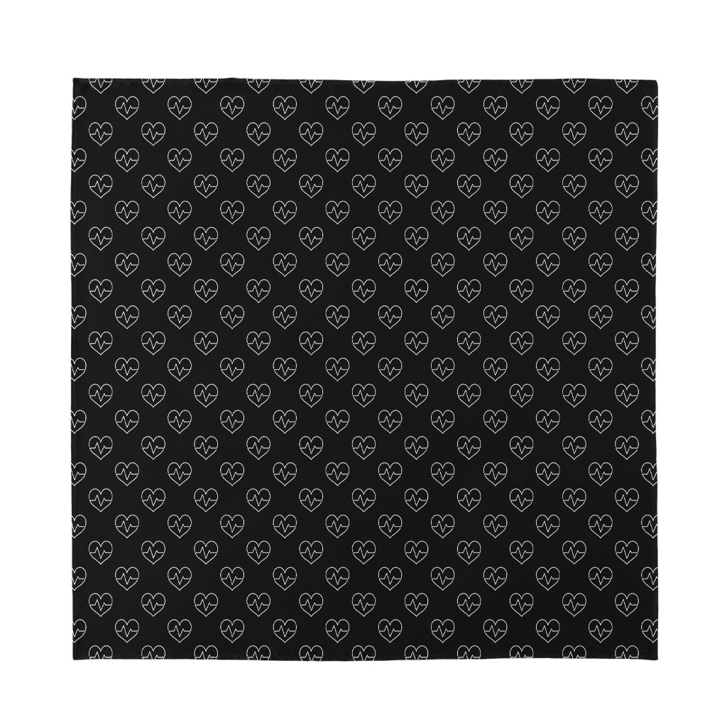 Black And White Heartbeat Pattern Print Silk Bandana
