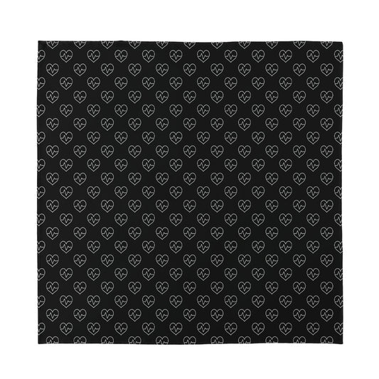 Black And White Heartbeat Pattern Print Silk Bandana