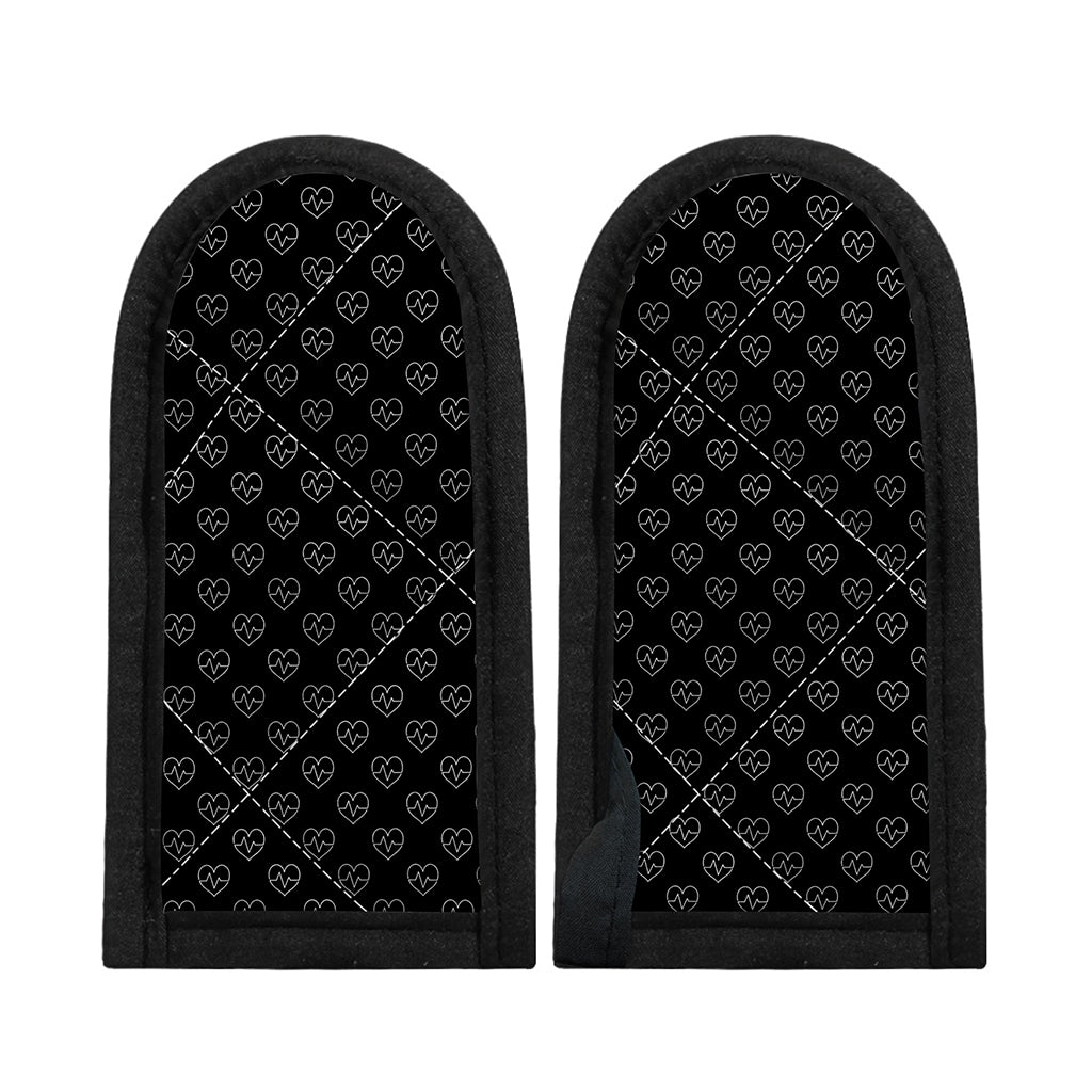 Black And White Heartbeat Pattern Print Skillet Handle Cover