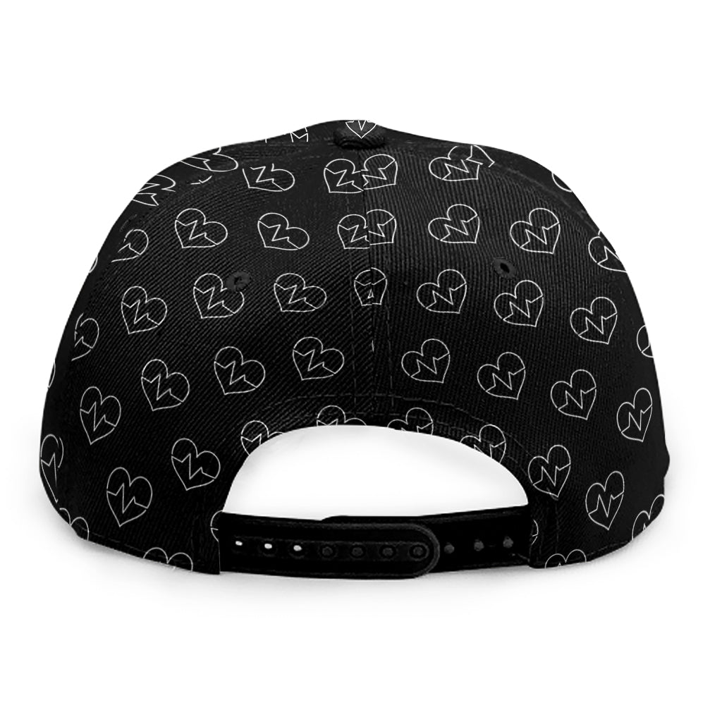 Black And White Heartbeat Pattern Print Snapback Cap