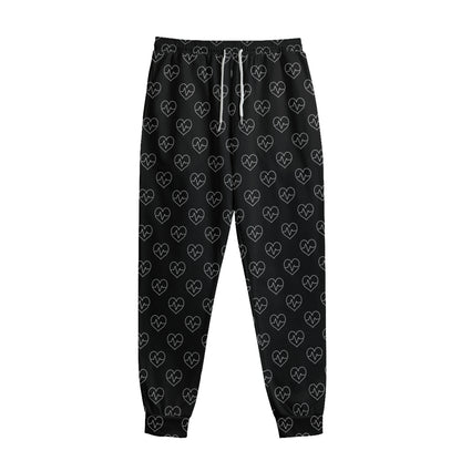 Black And White Heartbeat Pattern Print Sweatpants