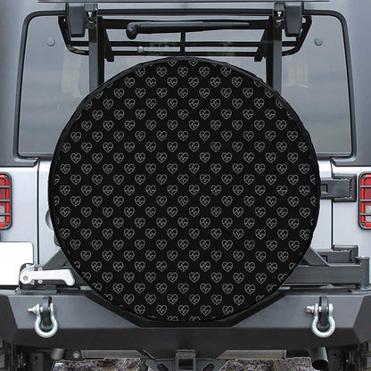 Black And White Heartbeat Pattern Print Tire Cover