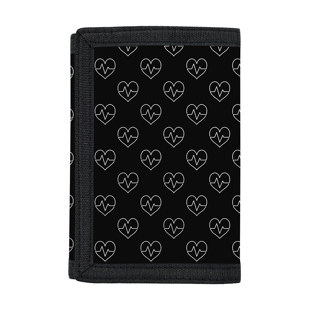 Black And White Heartbeat Pattern Print Trifold Wallet