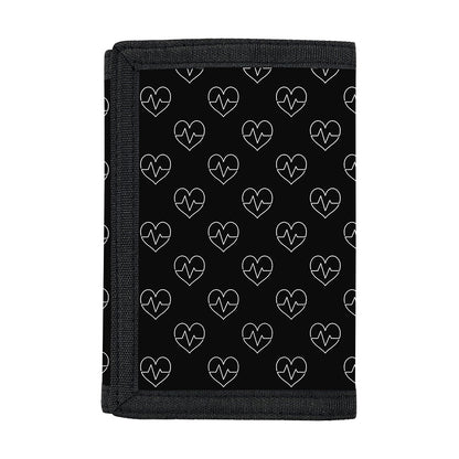 Black And White Heartbeat Pattern Print Trifold Wallet