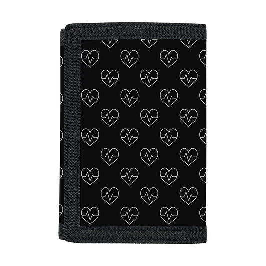 Black And White Heartbeat Pattern Print Trifold Wallet