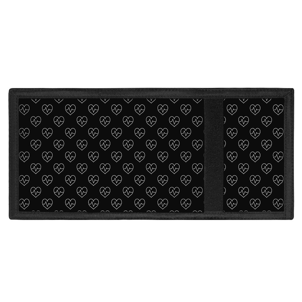 Black And White Heartbeat Pattern Print Trifold Wallet