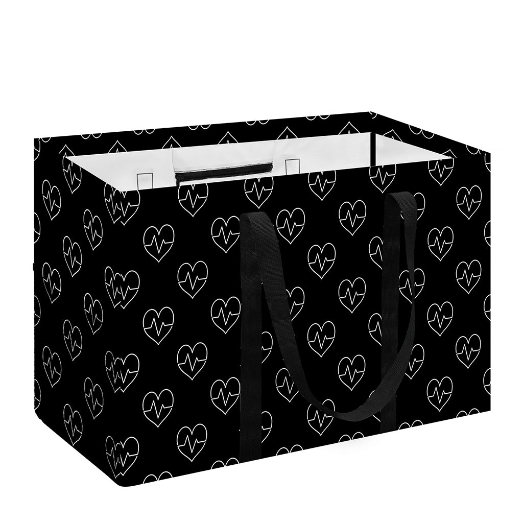 Black And White Heartbeat Pattern Print Utility Tote Bag