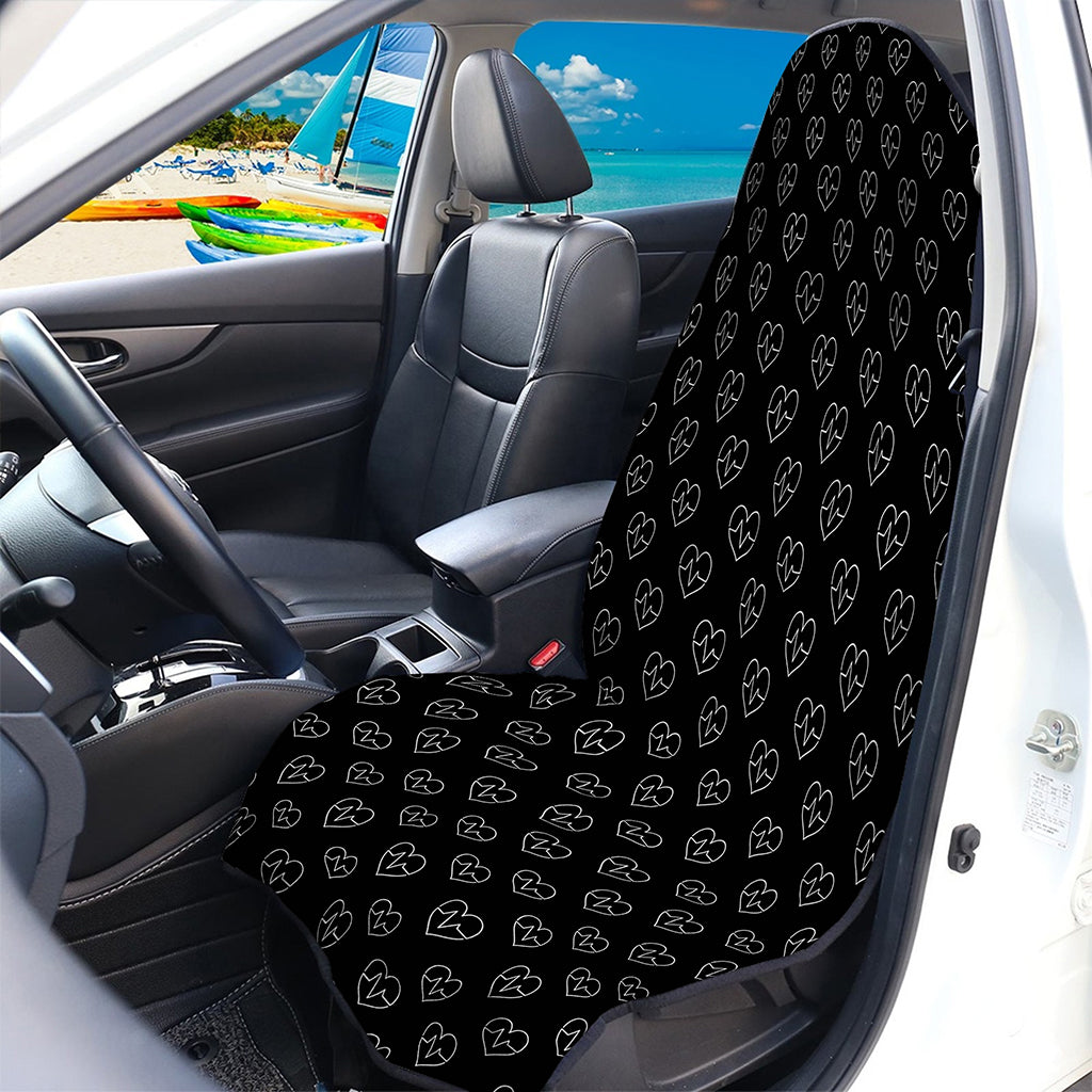 Black And White Heartbeat Pattern Print Waterproof Car Seat Cover