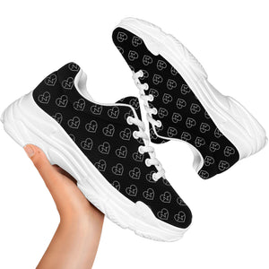 Black And White Heartbeat Pattern Print White Chunky Shoes