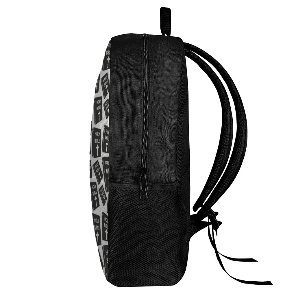 Black And White Holy Bible Pattern Print 17 Inch Backpack