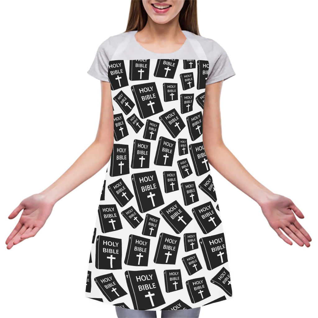 Black And White Holy Bible Pattern Print Adjustable Apron