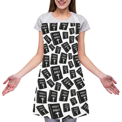 Black And White Holy Bible Pattern Print Adjustable Apron