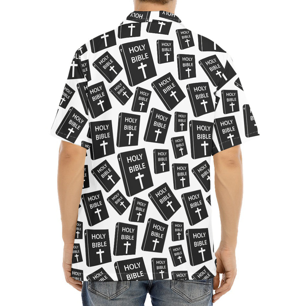 Black And White Holy Bible Pattern Print Aloha Shirt