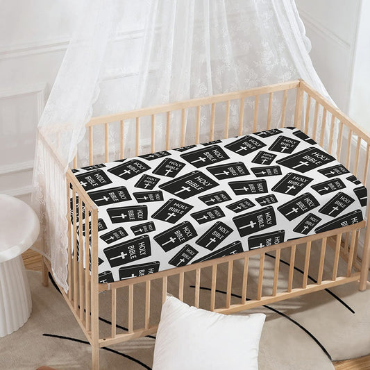 Black And White Holy Bible Pattern Print Baby Crib Sheet