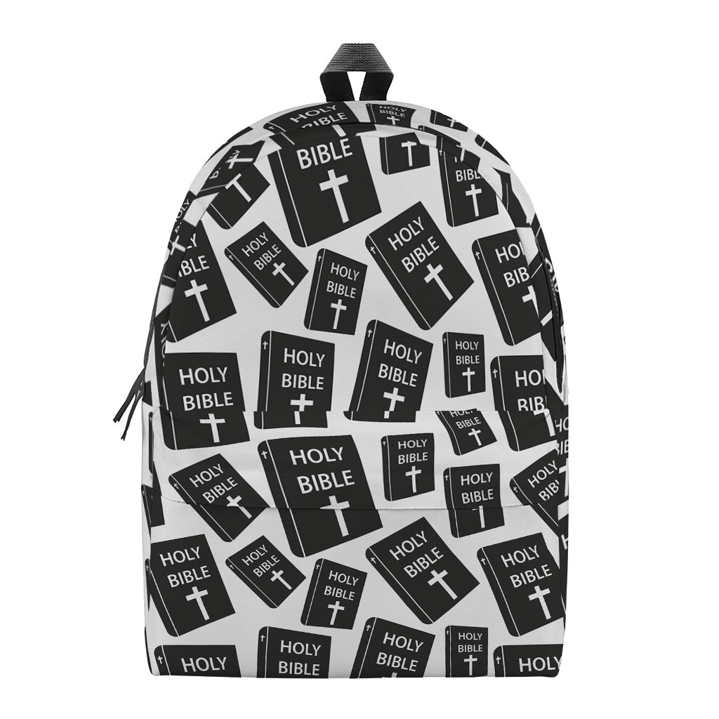 Black And White Holy Bible Pattern Print Backpack