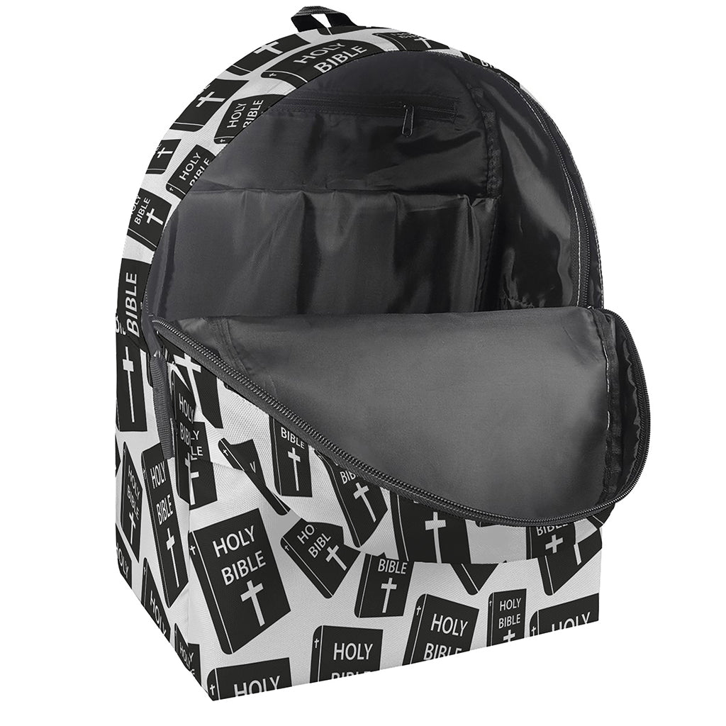 Black And White Holy Bible Pattern Print Backpack