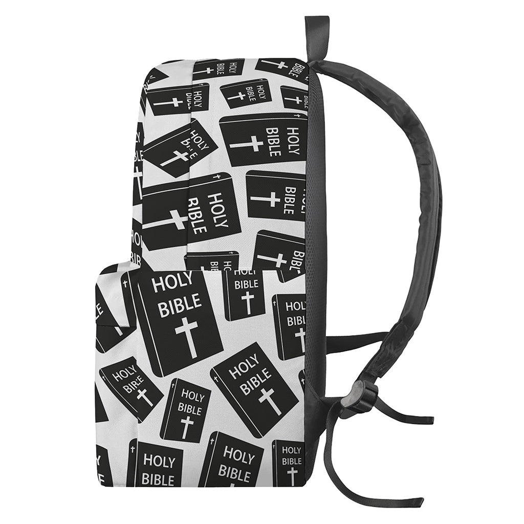 Black And White Holy Bible Pattern Print Backpack