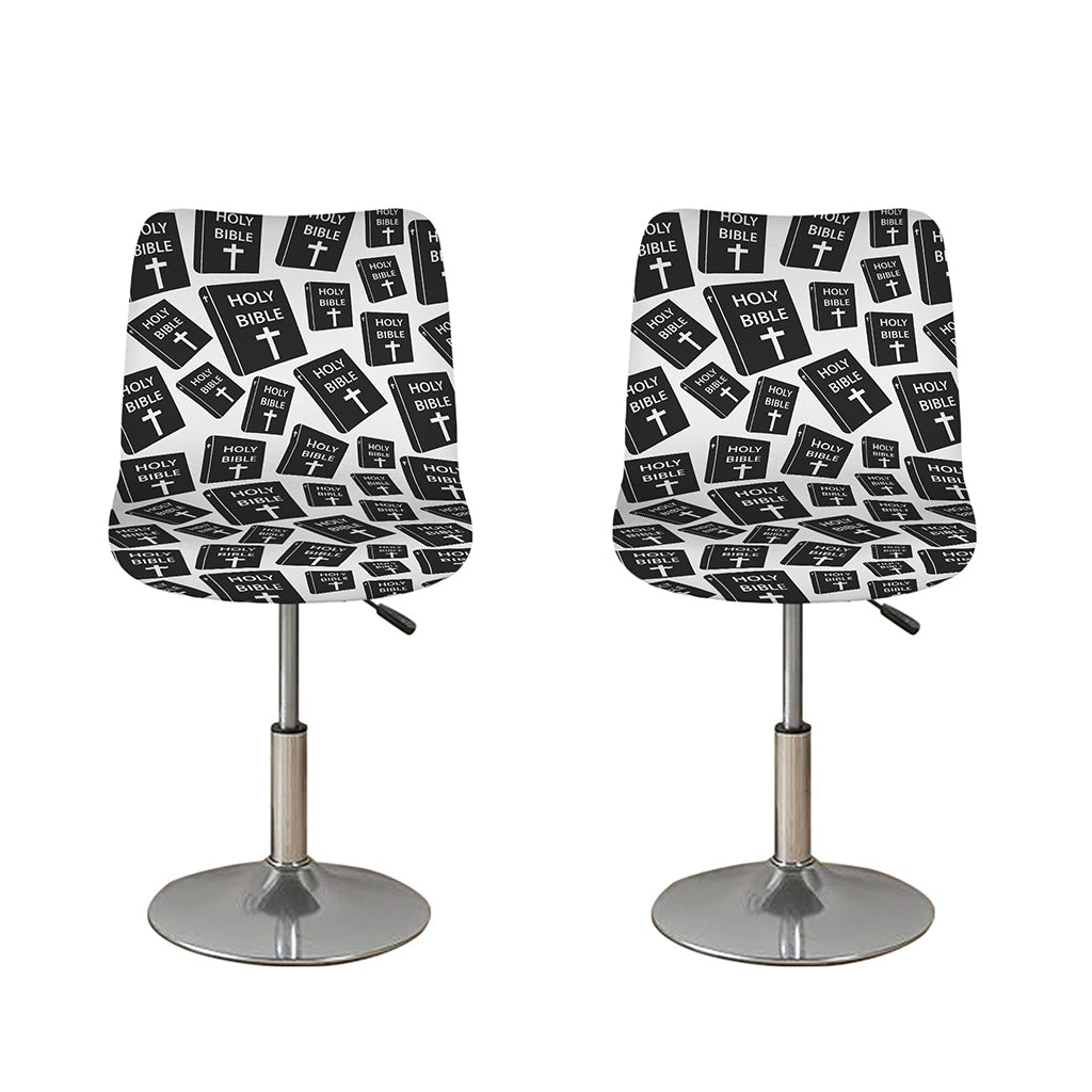 Black And White Holy Bible Pattern Print Bar Stool Covers