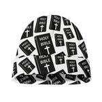 Black And White Holy Bible Pattern Print Beanie