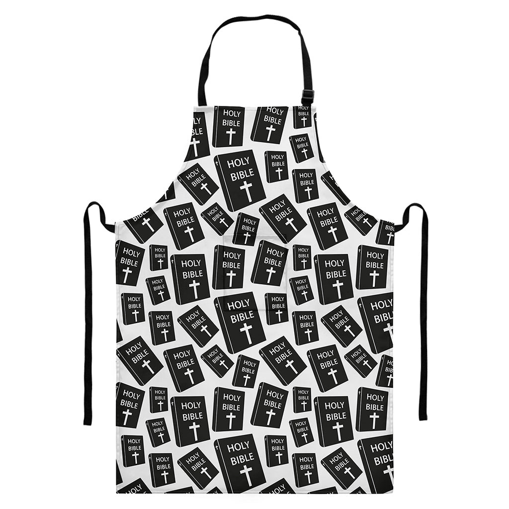 Black And White Holy Bible Pattern Print Bib Apron With Pocket