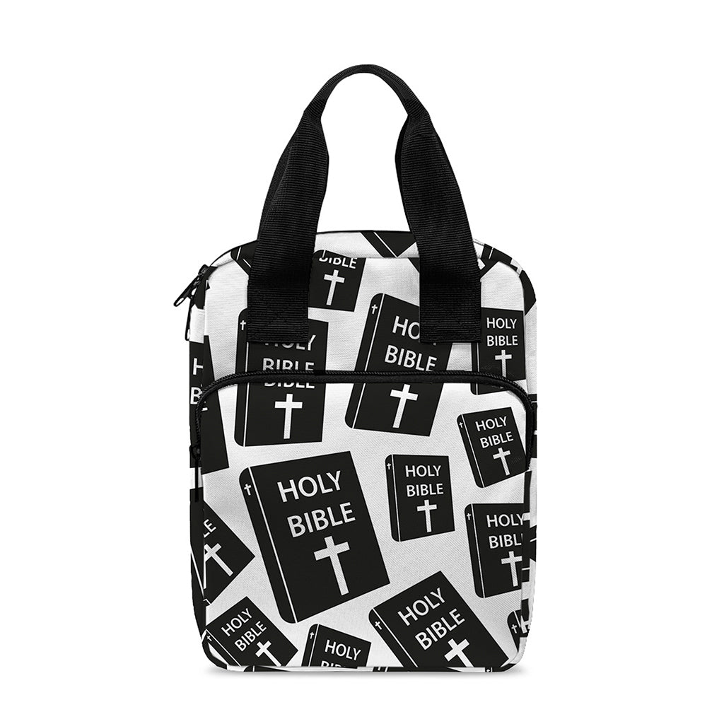 Black And White Holy Bible Pattern Print Bible Tote Bag