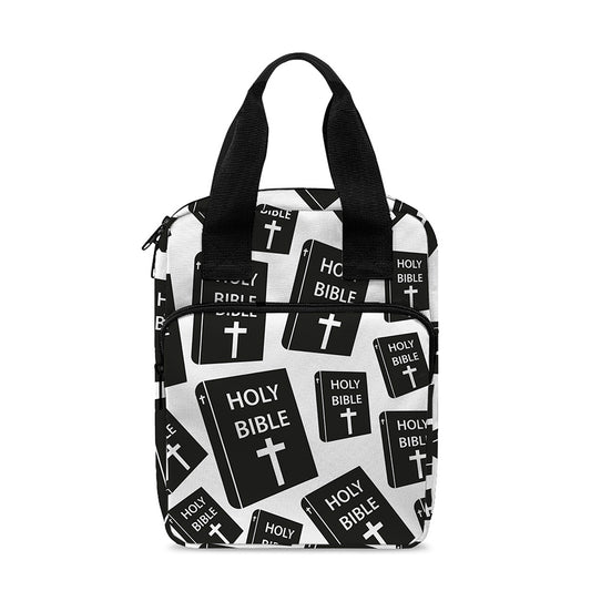 Black And White Holy Bible Pattern Print Bible Tote Bag