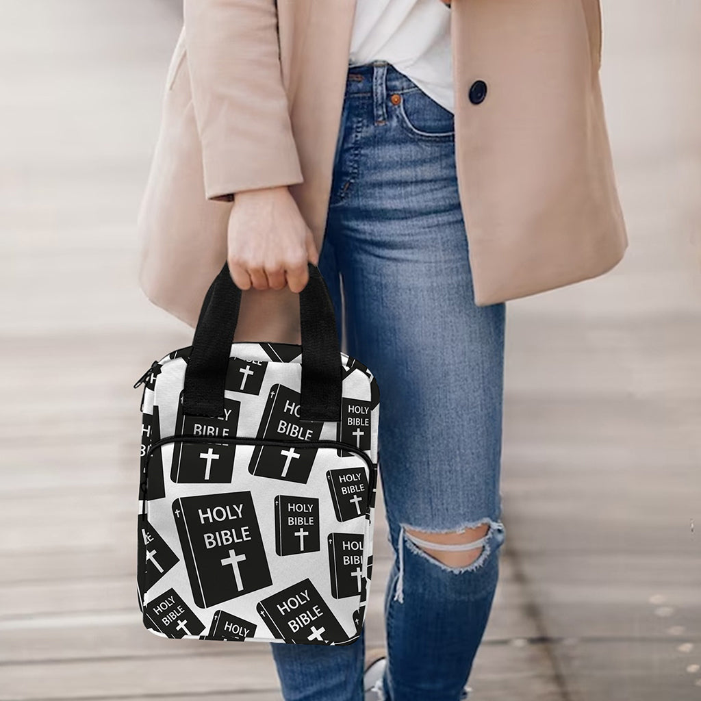 Black And White Holy Bible Pattern Print Bible Tote Bag