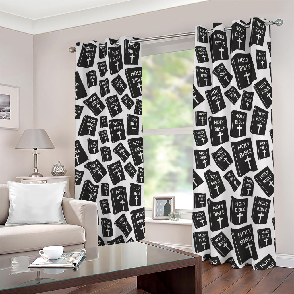Black And White Holy Bible Pattern Print Blackout Grommet Curtains