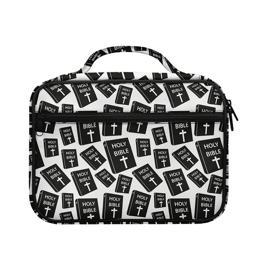 Black And White Holy Bible Pattern Print Briefcase Bible Bag