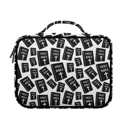 Black And White Holy Bible Pattern Print Briefcase Bible Bag