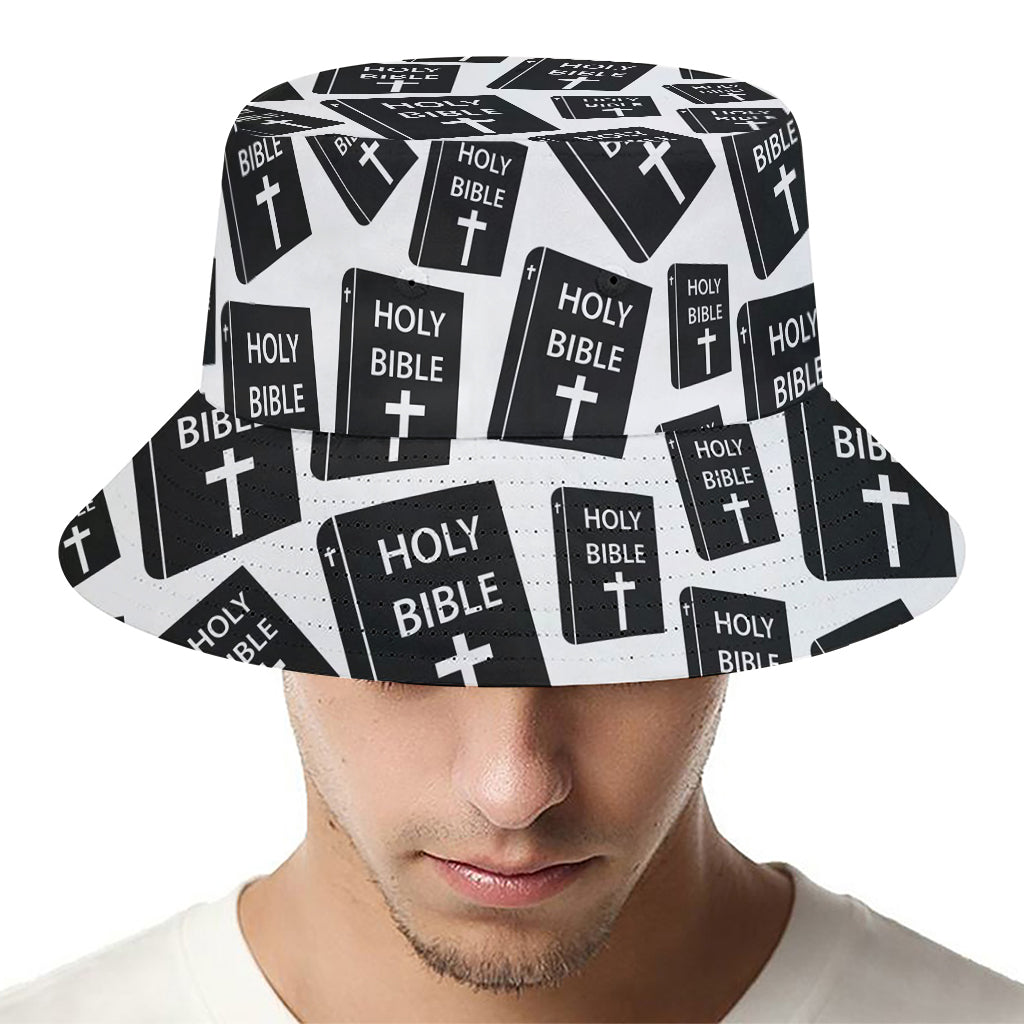 Black And White Holy Bible Pattern Print Bucket Hat