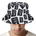 Black And White Holy Bible Pattern Print Bucket Hat